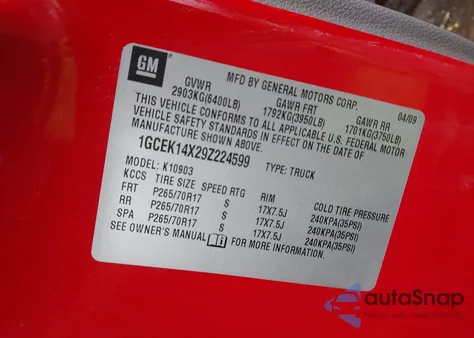 2009 Chevrolet Silverado 1500 Work Truck from USA, damaged, VIN 1GCEK14X29Z224599